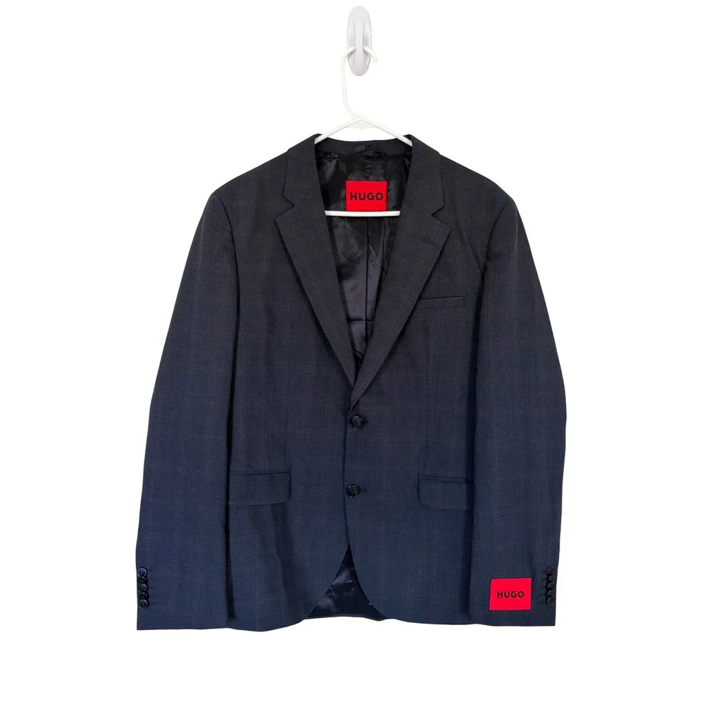 Hugo Boss Mens Kari232X Dark Blue Plaid Modern Fit Suit‎ Jacket Blazer 40R New
